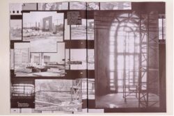 black and white collage of construction photos